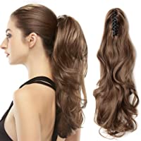 18&quot-(45cm) Coleta Postiza con Pinza Pelo Sintético Se Ve Natural Extensiones de Cabello Clip Cola Rizada Ondulada…
